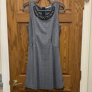 Nine West Grey Jeweled Neck Sleeveless Mini Dress